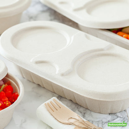 Wholesale Restaurantware Pulp Tek Oval Natural Sugarcane / Bagasse Lid - Fits Bagasse Take Out Container- Bulk