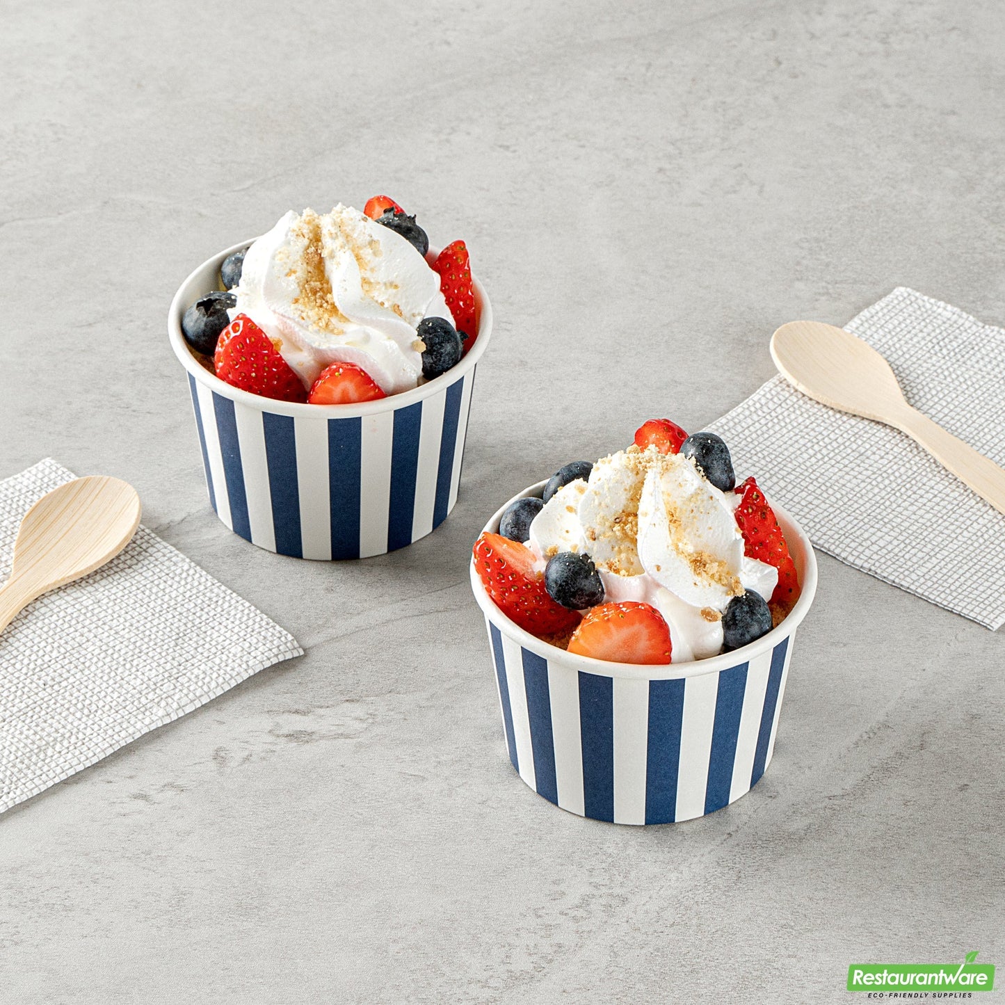 Wholesale Restaurantware 4 Oz Round Blue and White Stripe Paper To Go Cup- Bulk
