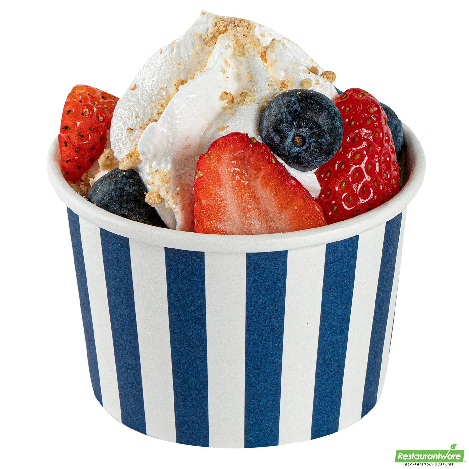 Wholesale Restaurantware 4 Oz Round Blue and White Stripe Paper To Go Cup- Bulk