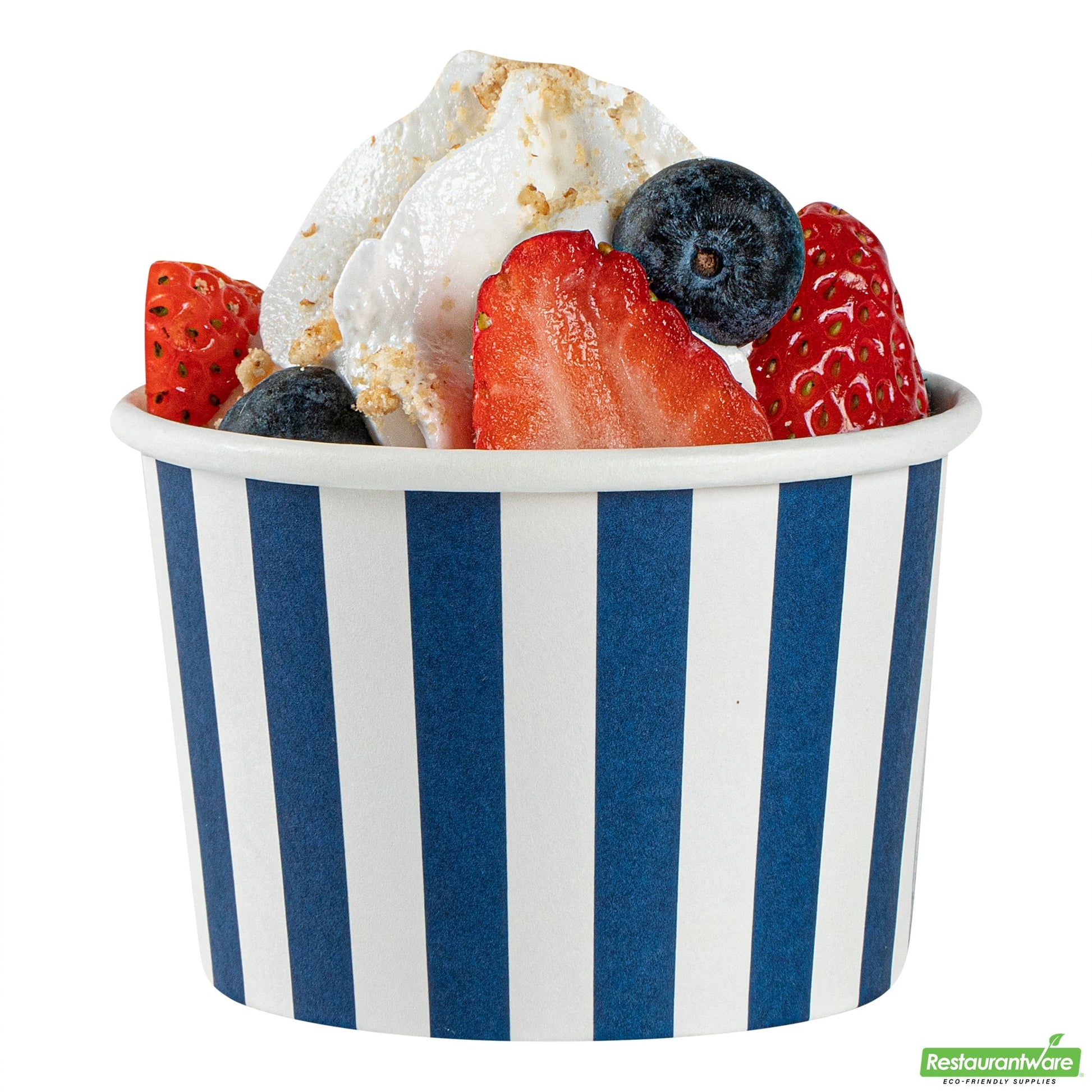 Wholesale Restaurantware 4 Oz Round Blue and White Stripe Paper To Go Cup- Bulk