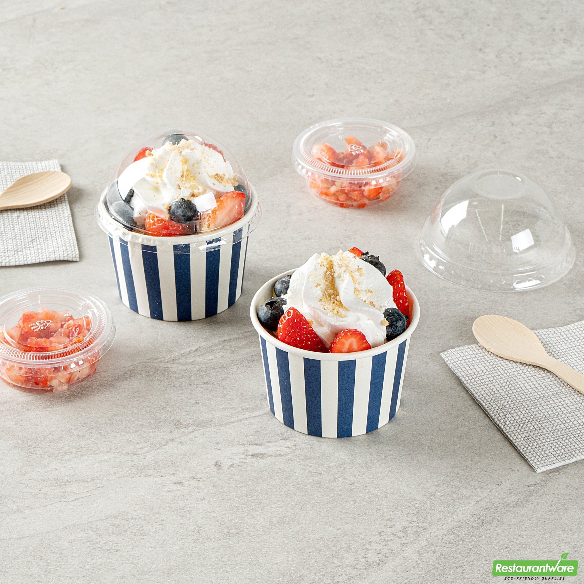 Wholesale Restaurantware 4 Oz Round Blue and White Stripe Paper To Go Cup- Bulk