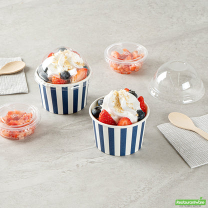 Wholesale Restaurantware 4 Oz Round Blue and White Stripe Paper To Go Cup- Bulk