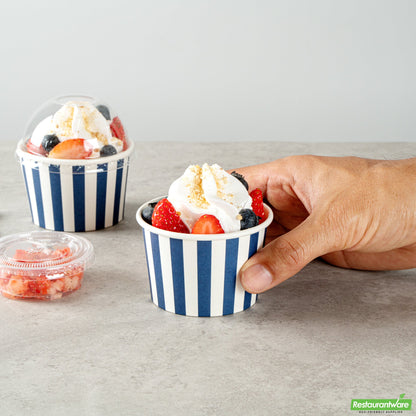 Wholesale Restaurantware 4 Oz Round Blue and White Stripe Paper To Go Cup- Bulk