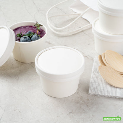 Wholesale Restaurantware Coppetta Round White Paper to Go Cup Lid - Fits 4 Oz- Bulk
