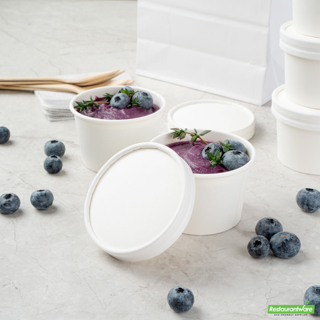 Wholesale Restaurantware Coppetta Round White Paper to Go Cup Lid - Fits 4 Oz- Bulk