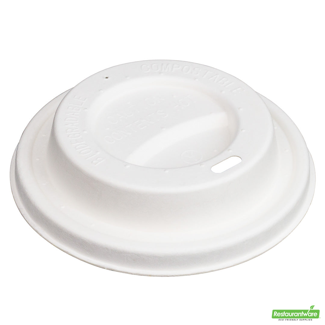 Wholesale Restaurantware Restpresso White Sugarcane / Bagasse Coffee Cup Lid - Fits 8, 12, 16 and 20 oz, Compostable- Bulk