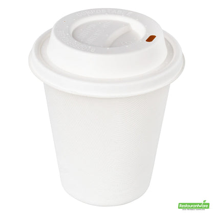 Wholesale Restaurantware Restpresso White Sugarcane / Bagasse Coffee Cup Lid - Fits 8, 12, 16 and 20 oz, Compostable- Bulk