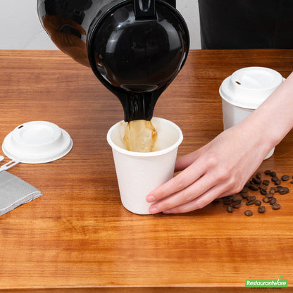 Wholesale Restaurantware Restpresso White Sugarcane / Bagasse Coffee Cup Lid - Fits 8, 12, 16 and 20 oz, Compostable- Bulk