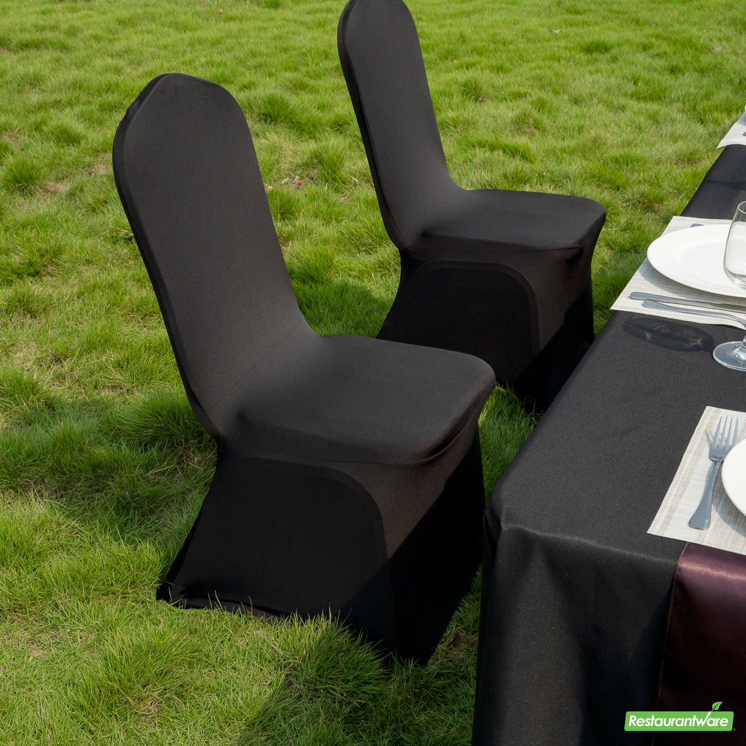 Wholesale Restaurantware Table Tek Black Spandex Banquet Chair Cover - Universal, Stretch- Bulk