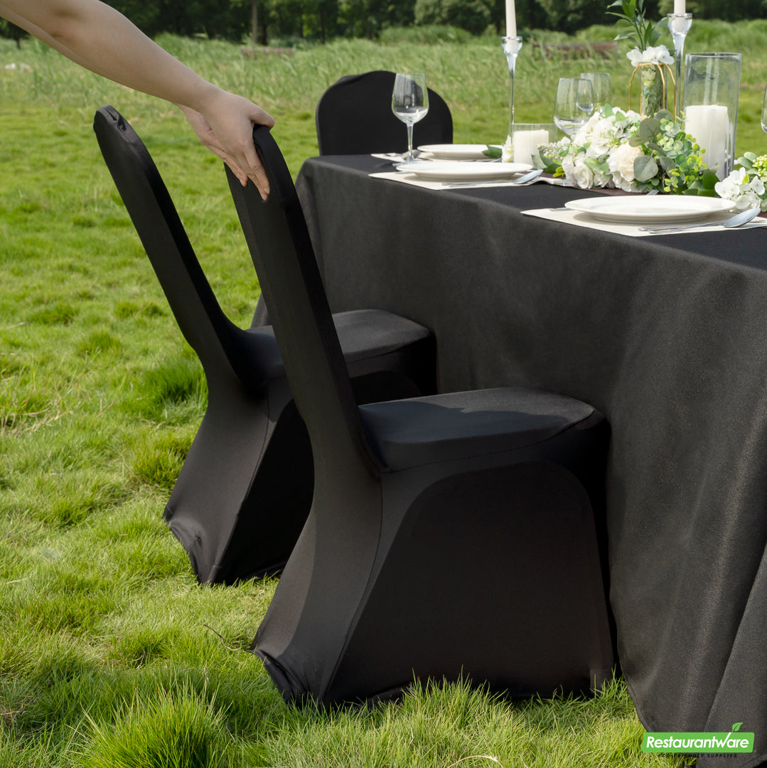 Wholesale Restaurantware Table Tek Black Spandex Banquet Chair Cover - Universal, Stretch- Bulk