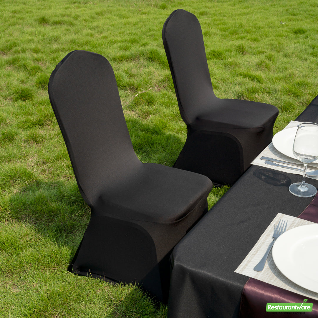 Wholesale Restaurantware Table Tek Black Spandex Banquet Chair Cover - Universal, Stretch- Bulk