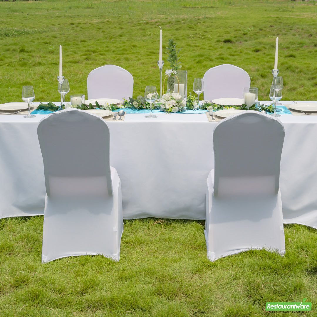 Wholesale Restaurantware Table Tek White Spandex Banquet Chair Cover - Universal, Stretch- Bulk