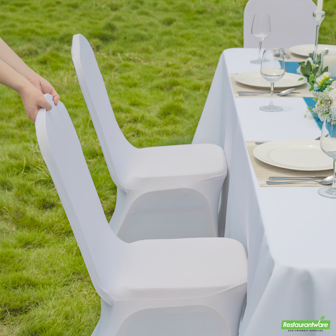 Wholesale Restaurantware Table Tek White Spandex Banquet Chair Cover - Universal, Stretch- Bulk