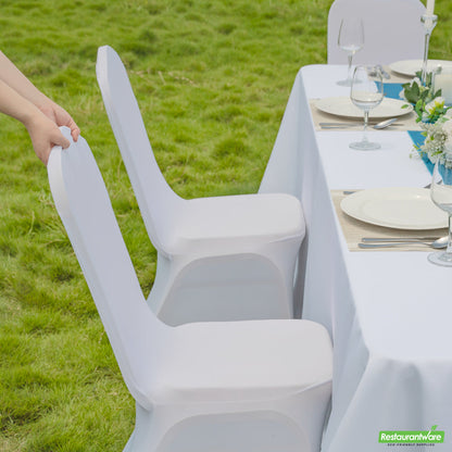 Wholesale Restaurantware Table Tek White Spandex Banquet Chair Cover - Universal, Stretch- Bulk