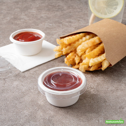 Wholesale Restaurantware Pulp Tek Round Clear Plastic Lid - Fits 2 Oz Take Out Portion Cup- Bulk