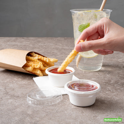 Wholesale Restaurantware Pulp Tek Round Clear Plastic Lid - Fits 2 Oz Take Out Portion Cup- Bulk