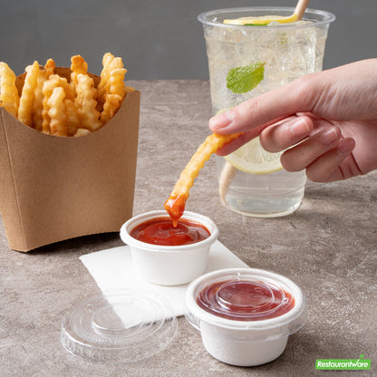 Wholesale Restaurantware Pulp Tek Round Clear Plastic Lid - Fits 2 Oz Take Out Portion Cup- Bulk