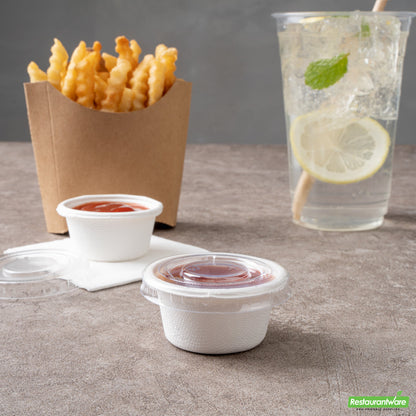 Wholesale Restaurantware Pulp Tek Round Clear Plastic Lid - Fits 2 Oz Take Out Portion Cup- Bulk
