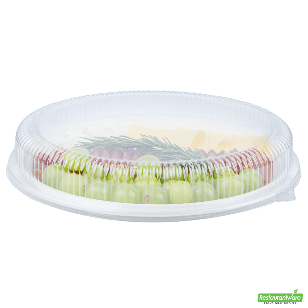 Wholesale Restaurantware Pulp Safe Oval Clear Plastic Ripple Dome Lid - Fits Sugarcane / Bagasse Large Plate- Bulk