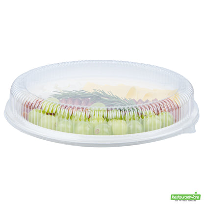 Wholesale Restaurantware Pulp Safe Oval Clear Plastic Ripple Dome Lid - Fits Sugarcane / Bagasse Large Plate- Bulk
