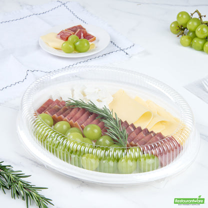 Wholesale Restaurantware Pulp Safe Oval Clear Plastic Ripple Dome Lid - Fits Sugarcane / Bagasse Large Plate- Bulk