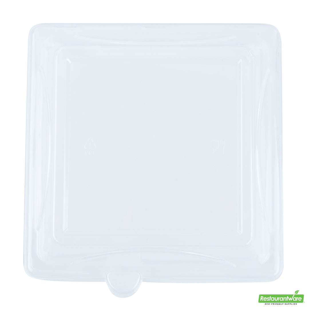 Wholesale Restaurantware Pulp Safe Square Clear Plastic Dome Lid - Fits Sugarcane / Bagasse Medium Plate- Bulk