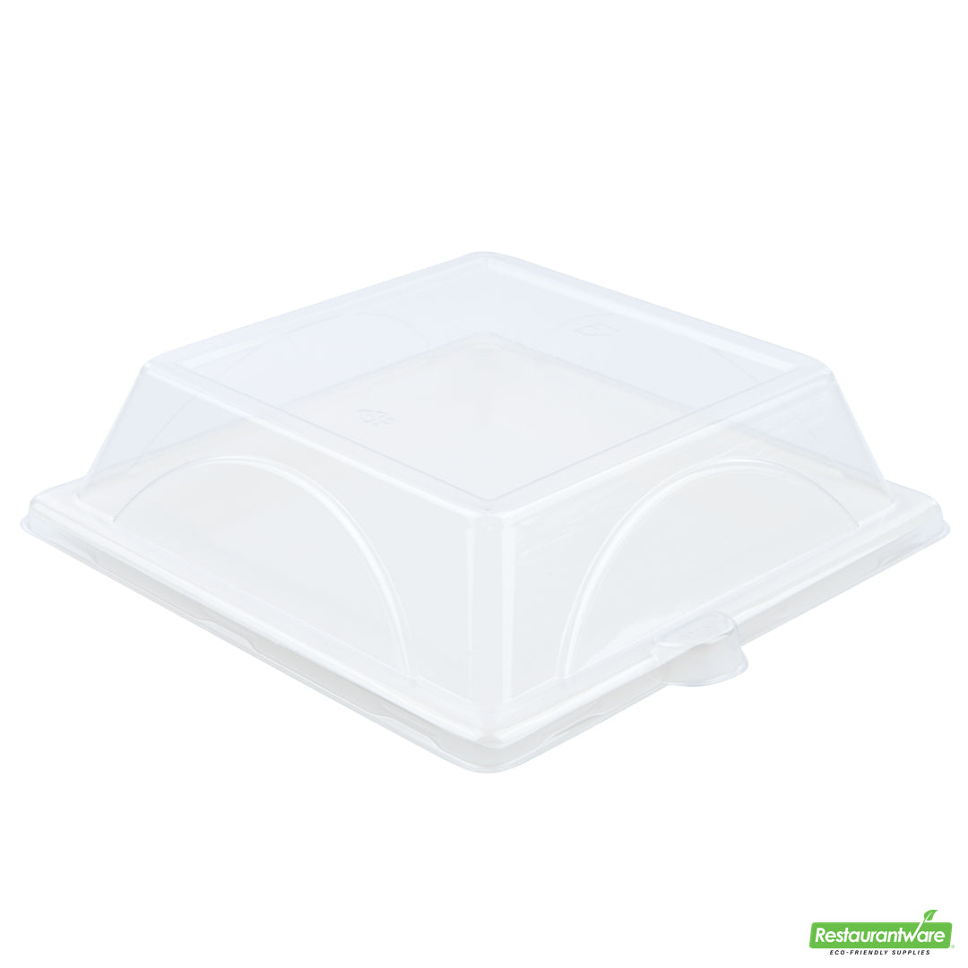 Wholesale Restaurantware Pulp Safe Square Clear Plastic Dome Lid - Fits Sugarcane / Bagasse Medium Plate- Bulk