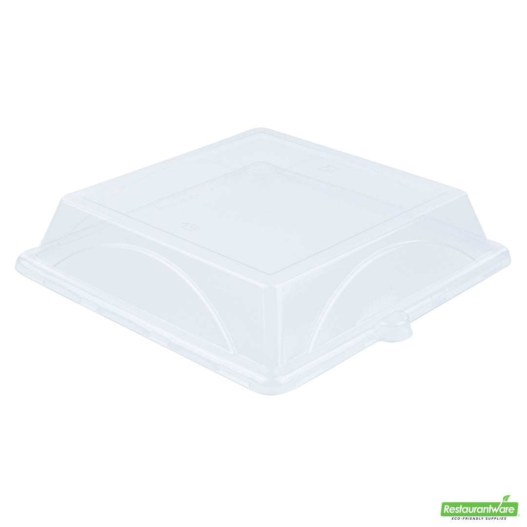 Wholesale Restaurantware Pulp Safe Square Clear Plastic Dome Lid - Fits Sugarcane / Bagasse Large Plate- Bulk