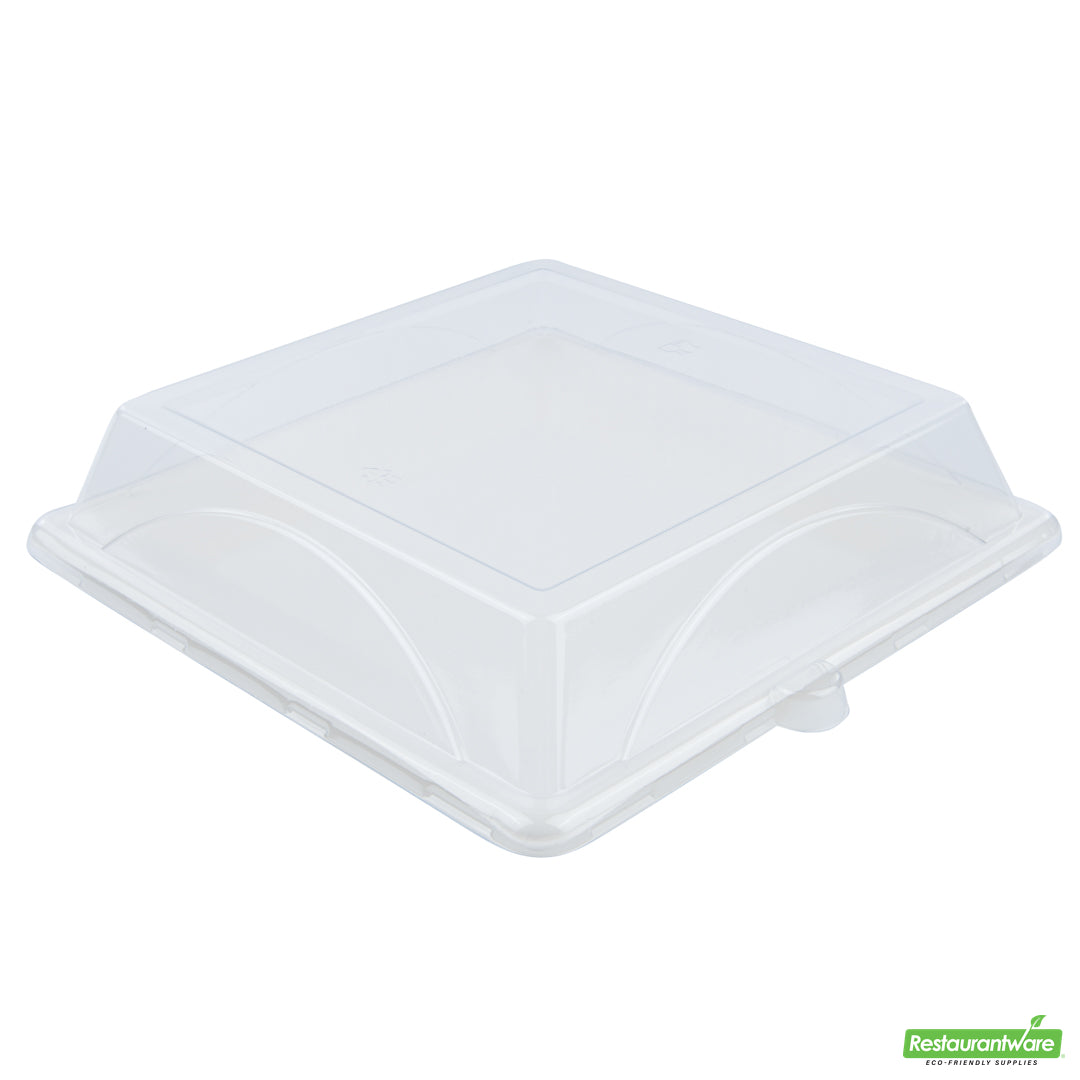 Wholesale Restaurantware Pulp Safe Square Clear Plastic Dome Lid - Fits Sugarcane / Bagasse Large Plate- Bulk