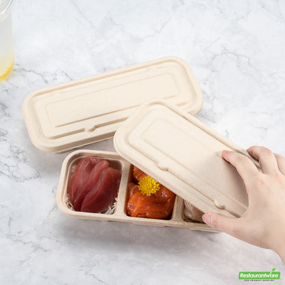 Wholesale Restaurantware Pulp Tek Rectangle Natural Sugarcane / Bagasse Lid - Fits Catering Container- Bulk