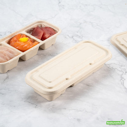 Wholesale Restaurantware Pulp Tek Rectangle Natural Sugarcane / Bagasse Lid - Fits Catering Container- Bulk