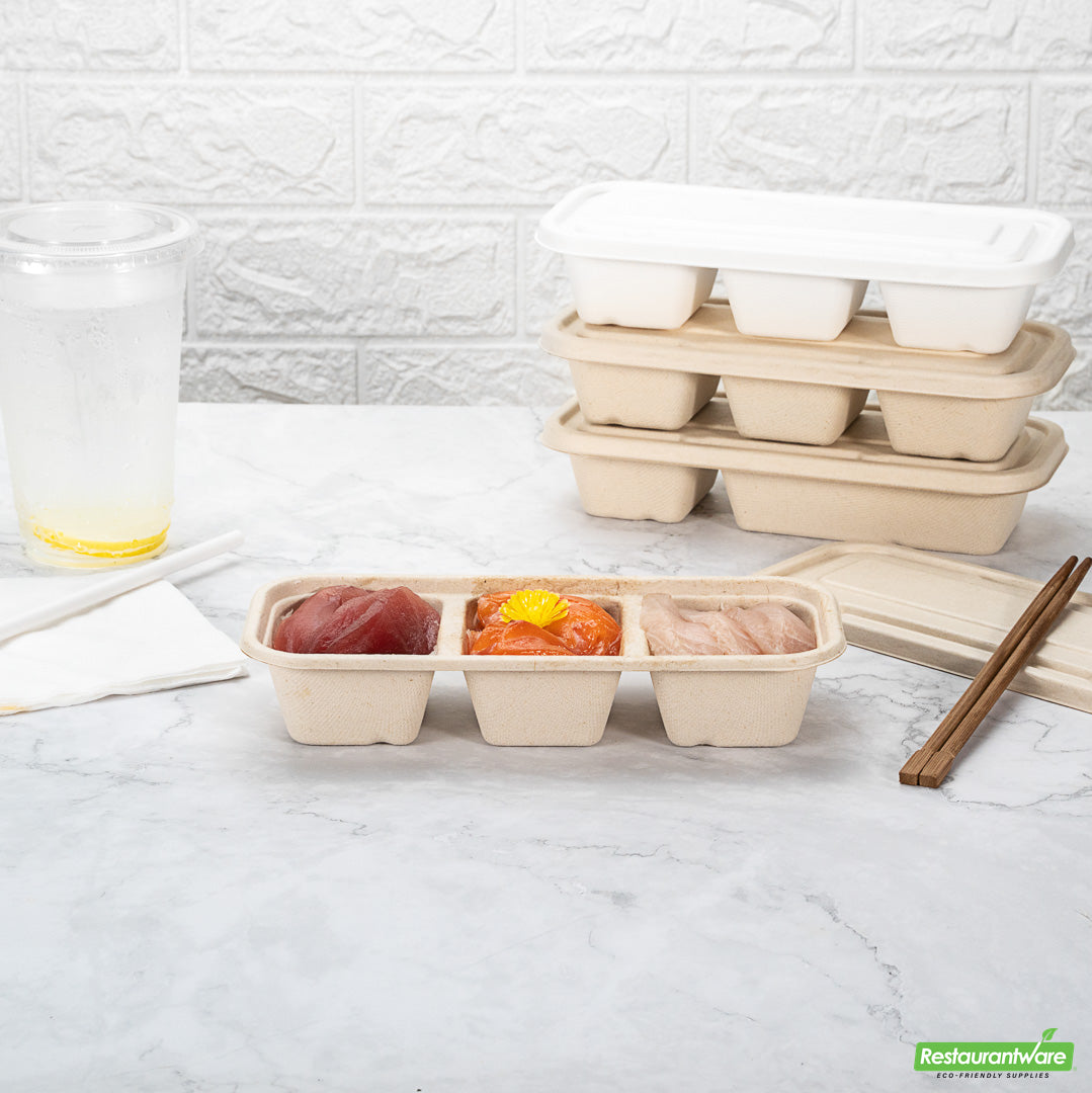 Wholesale Restaurantware Pulp Tek Rectangle Natural Sugarcane / Bagasse Lid - Fits Catering Container- Bulk