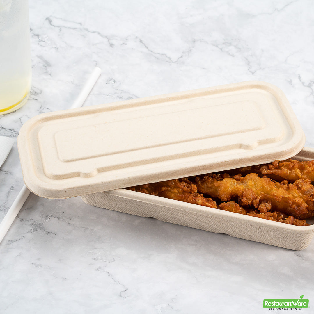 Wholesale Restaurantware Pulp Tek Rectangle Natural Sugarcane / Bagasse Lid - Fits Catering Container- Bulk
