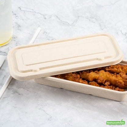 Wholesale Restaurantware Pulp Tek Rectangle Natural Sugarcane / Bagasse Lid - Fits Catering Container- Bulk