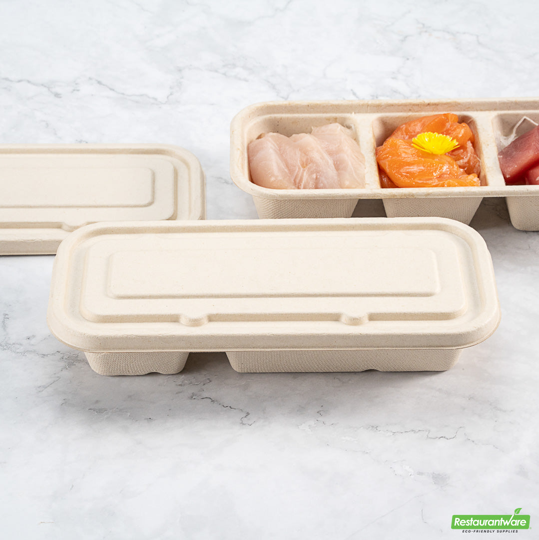 Wholesale Restaurantware Pulp Tek Rectangle Natural Sugarcane / Bagasse Lid - Fits Catering Container- Bulk