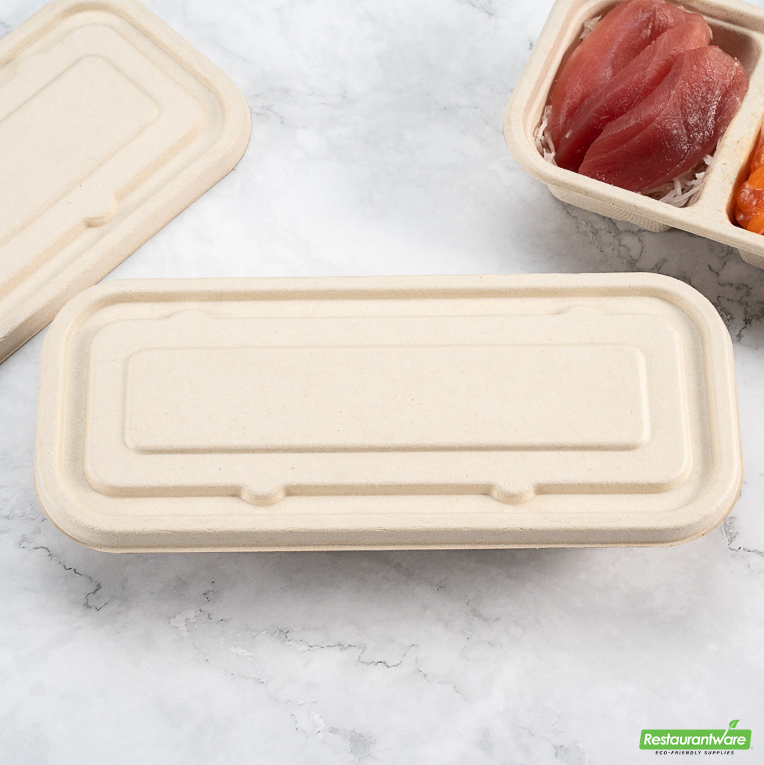 Wholesale Restaurantware Pulp Tek Rectangle Natural Sugarcane / Bagasse Lid - Fits Catering Container- Bulk