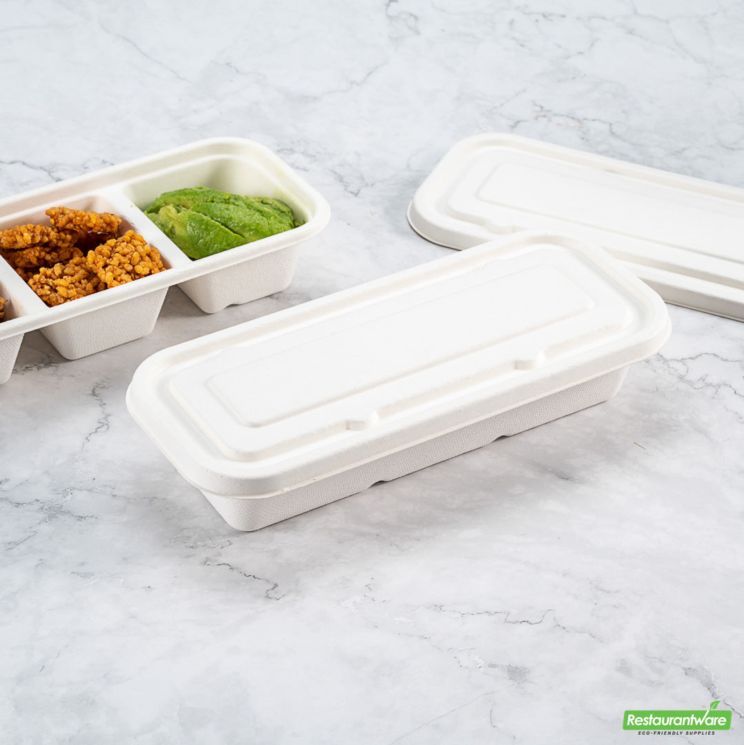 Wholesale Restaurantware Pulp Tek Rectangle White Sugarcane / Bagasse Lid - Fits Catering Container- Bulk