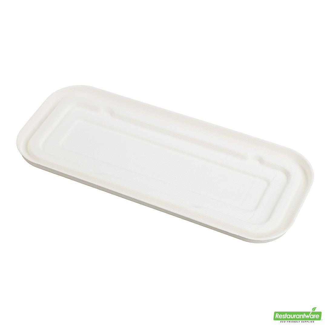 Wholesale Restaurantware Pulp Tek Rectangle White Sugarcane / Bagasse Lid - Fits Catering Container- Bulk
