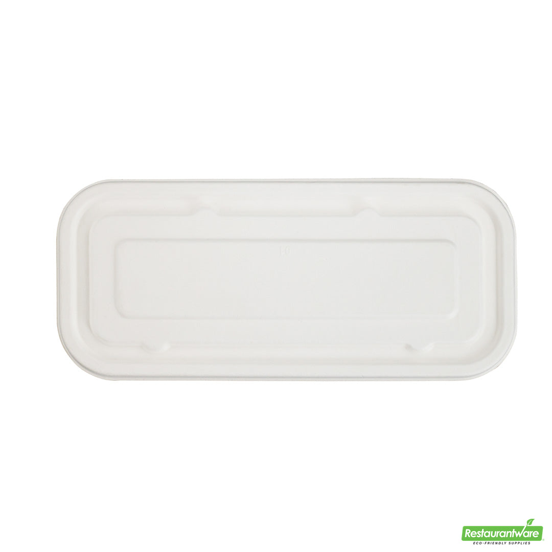 Wholesale Restaurantware Pulp Tek Rectangle White Sugarcane / Bagasse Lid - Fits Catering Container- Bulk