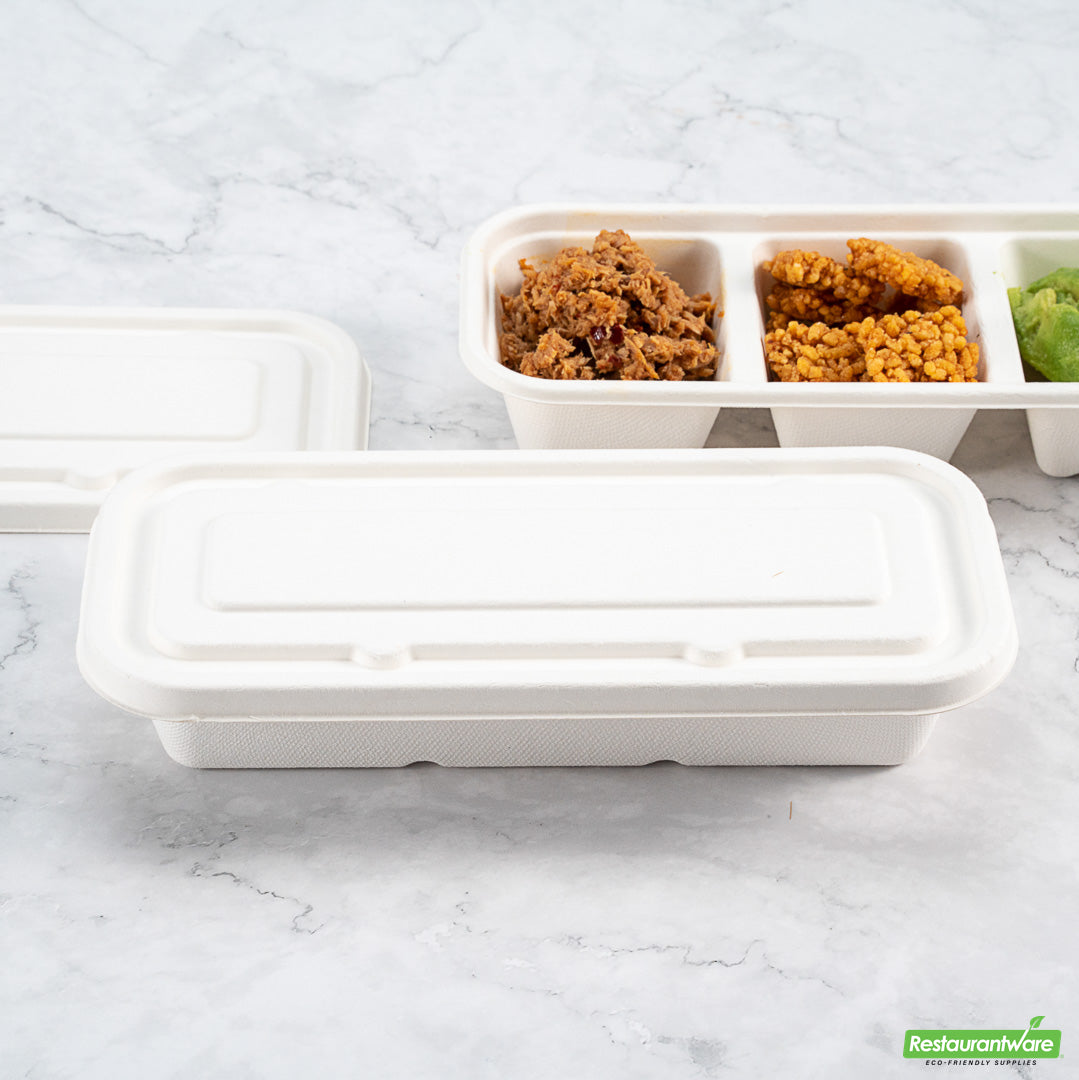 Wholesale Restaurantware Pulp Tek Rectangle White Sugarcane / Bagasse Lid - Fits Catering Container- Bulk