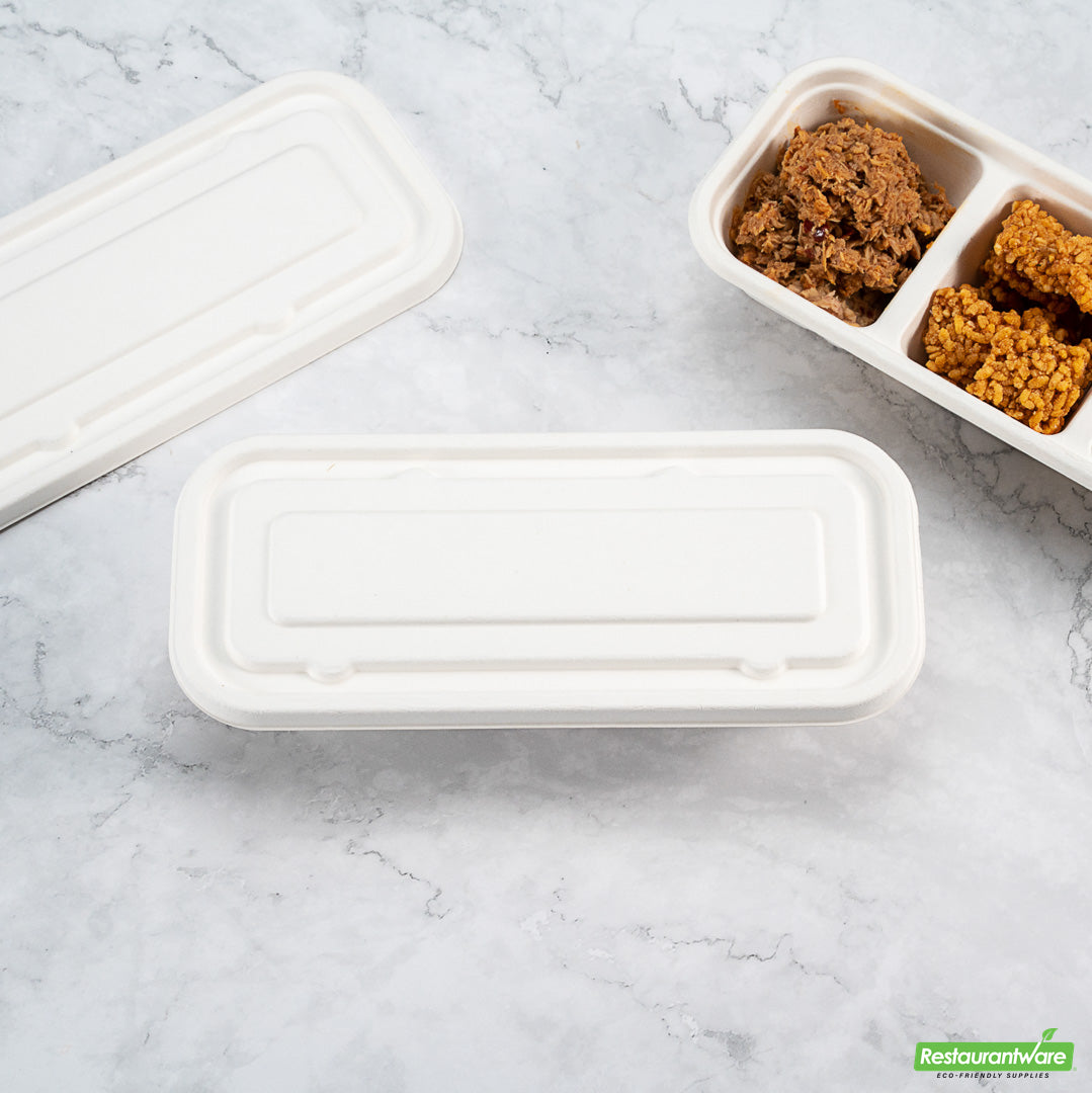 Wholesale Restaurantware Pulp Tek Rectangle White Sugarcane / Bagasse Lid - Fits Catering Container- Bulk