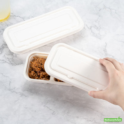 Wholesale Restaurantware Pulp Tek Rectangle White Sugarcane / Bagasse Lid - Fits Catering Container- Bulk