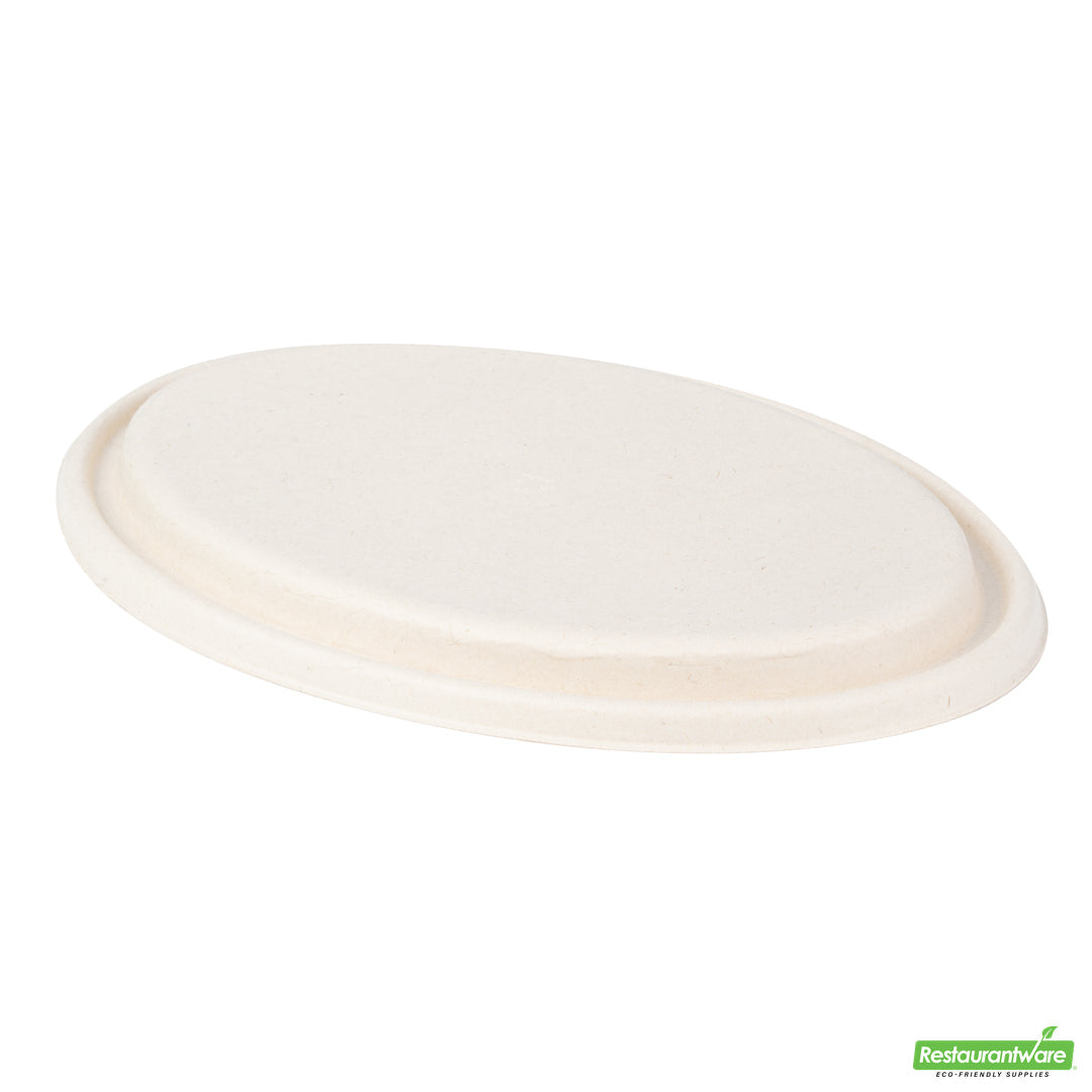 Wholesale Restaurantware Pulp Tek Oval Natural Sugarcane / Bagasse Lid - Fits 2-Compartment Catering Bowl- Bulk