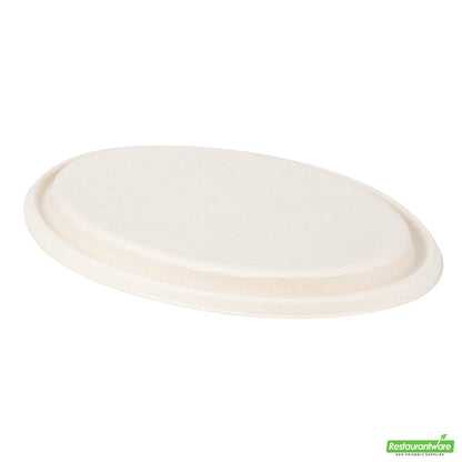 Wholesale Restaurantware Pulp Tek Oval Natural Sugarcane / Bagasse Lid - Fits 2-Compartment Catering Bowl- Bulk