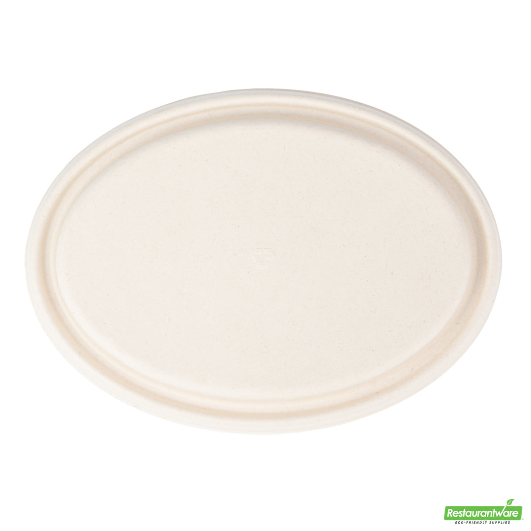 Wholesale Restaurantware Pulp Tek Oval Natural Sugarcane / Bagasse Lid - Fits 2-Compartment Catering Bowl- Bulk