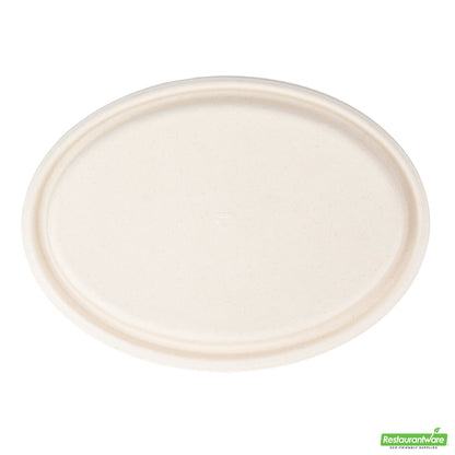 Wholesale Restaurantware Pulp Tek Oval Natural Sugarcane / Bagasse Lid - Fits 2-Compartment Catering Bowl- Bulk