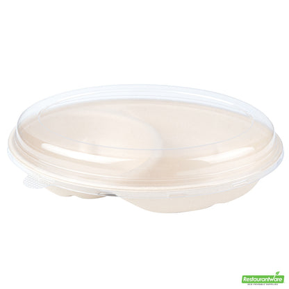 Wholesale Restaurantware Pulp Tek Oval Clear Plastic Lid - Fits 2-Compartment Bagasse Catering Bowl- Bulk