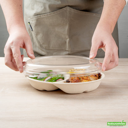 Wholesale Restaurantware Pulp Tek Oval Clear Plastic Lid - Fits 2-Compartment Bagasse Catering Bowl- Bulk