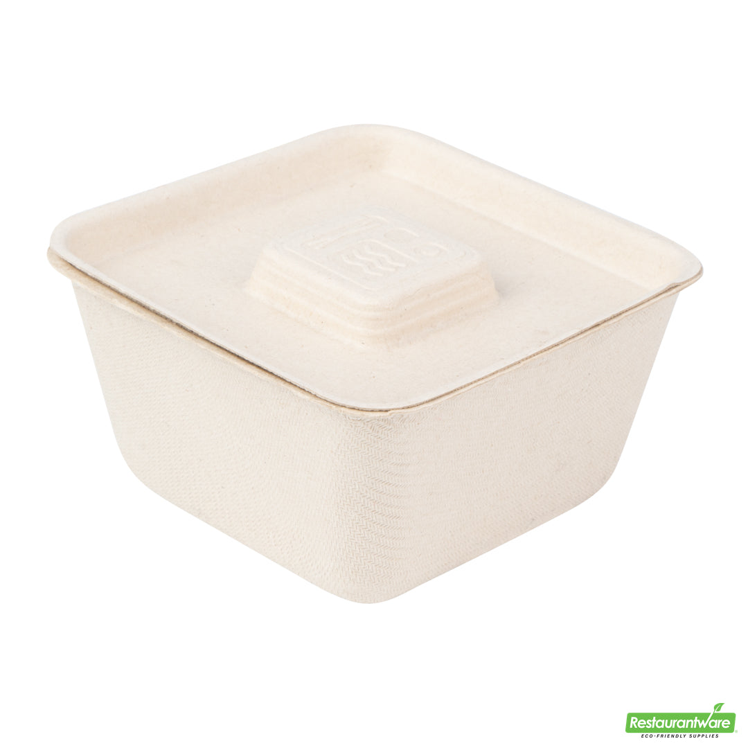 Wholesale Restaurantware Pulp Tek Square Natural Sugarcane / Bagasse Flat Lid - Fits 9 oz Bowl- Bulk