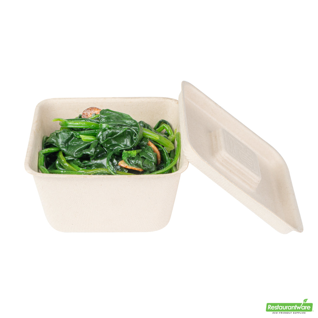 Wholesale Restaurantware Pulp Tek Square Natural Sugarcane / Bagasse Flat Lid - Fits 9 oz Bowl- Bulk